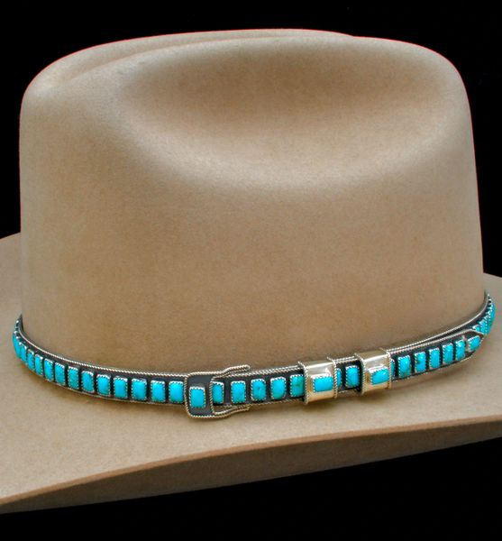 James Freeland' real turquoise and Sterling silver adjustable Navajo hatband (hat not included). #2506