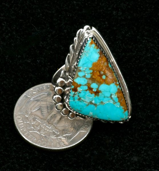 No. 8 Mine turquoise size 8 Navajo ring by Phillip Yazzie. #2507