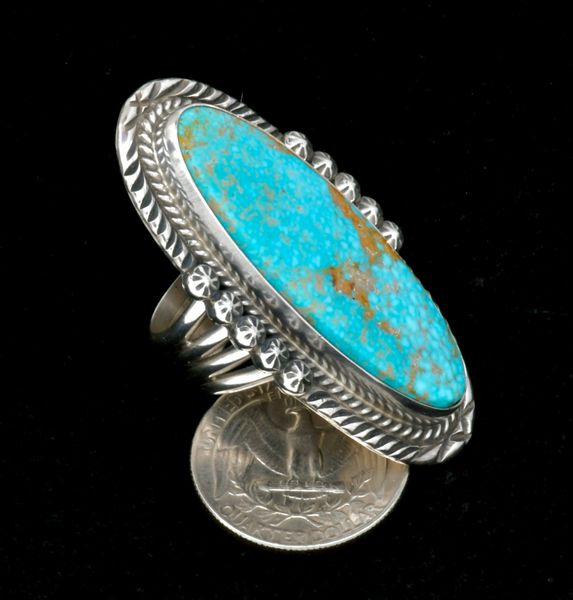 Large face size-8 turquoise ring by Navajo artisan Phillip Yazzie. #2520