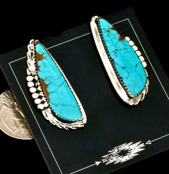 Delores Cadman' 2-inch long Kingman turquoise Navajo earrings. #2525