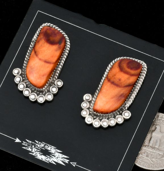 Phillip Yazzie' colorful spiney-oyster shell Navajo earrings. #2529