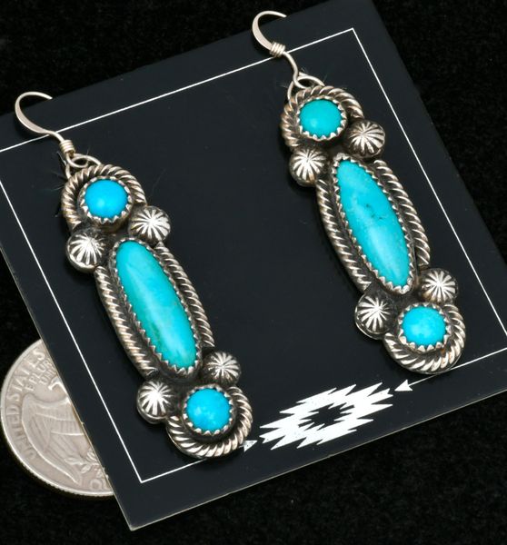 1.75-inch, three-stone Navajo earrings by Landon Secatero. SOLD! #2531