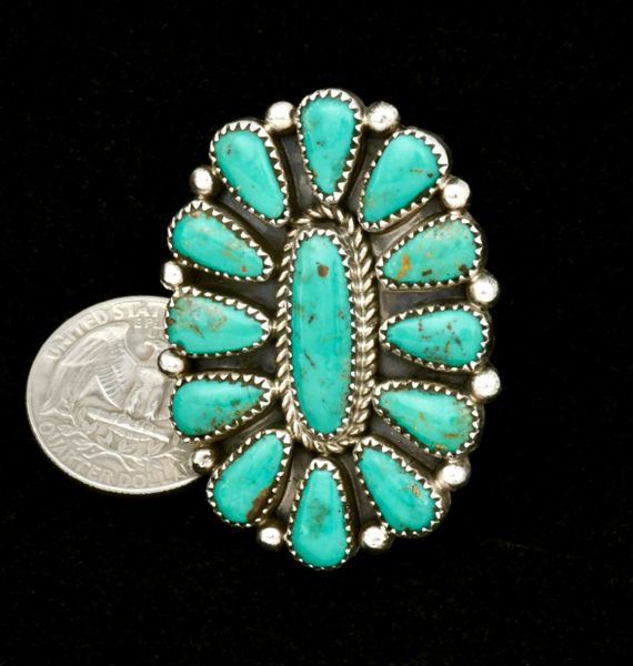 Navajo size-8 thirteen-stone turquoise cluster ring. #2534