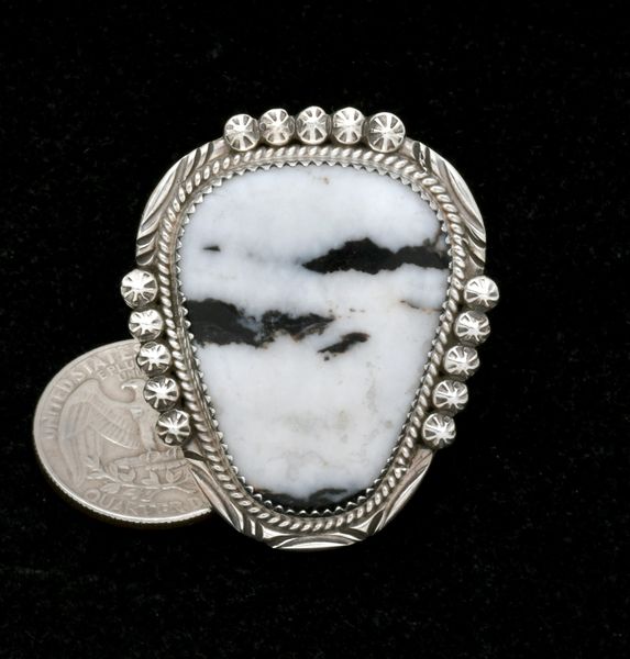 Phillip Yazzie' large-face real White Buffalo size-8 Navajo ring. SOLD! #2570