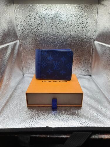 Authentic New Rare Louis Vuitton Blue Taiga Monogram Multiple Wallet Bifold