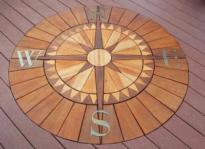 Custom Deck Inlay-Deck Designs of Brentwood builds custom decks, porches, screened additions, gazebos, garages, trellises and backyard bridges. Franklin, Green Hills, Tennessee. 