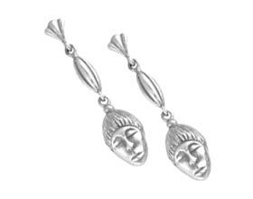 Carib Indian Head Earrings in Silver