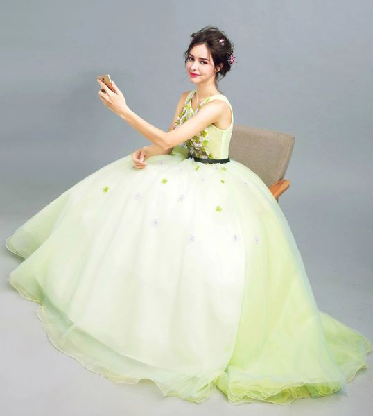 Wholesale Ssyfashion 2017 New Light Green Lace Flower Evening