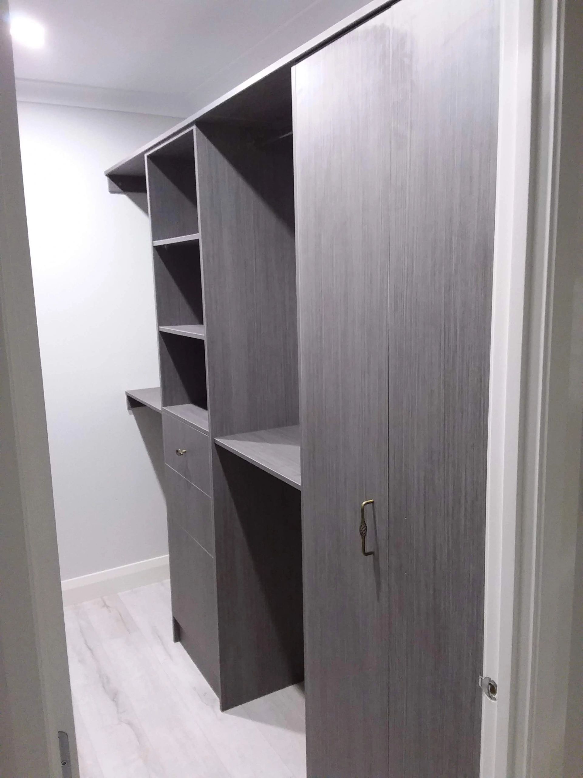 wardrobe solid melamine grey functional storage drawers shoe rack hanging polyurethane luxury 
