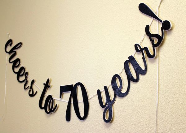 All About Details Black Cheers To 70 Years Cursive Banner All