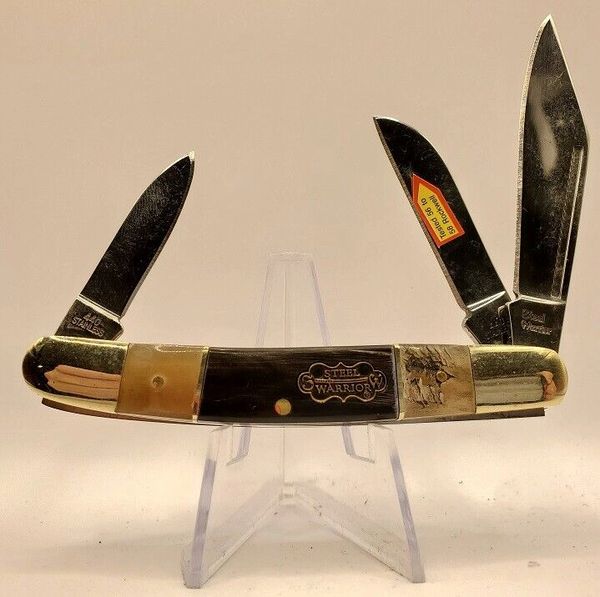 STEEL WARRIOR WRANGLER 3 BLADE RAM/BUFFALO/RAM HORN POCKET KNIFE SW-112RBR