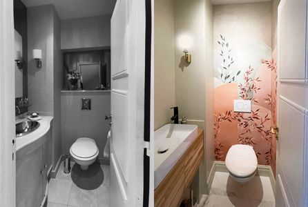 Travaux de rénovation de WC et pose d'un papier peint compatible salle de bain 