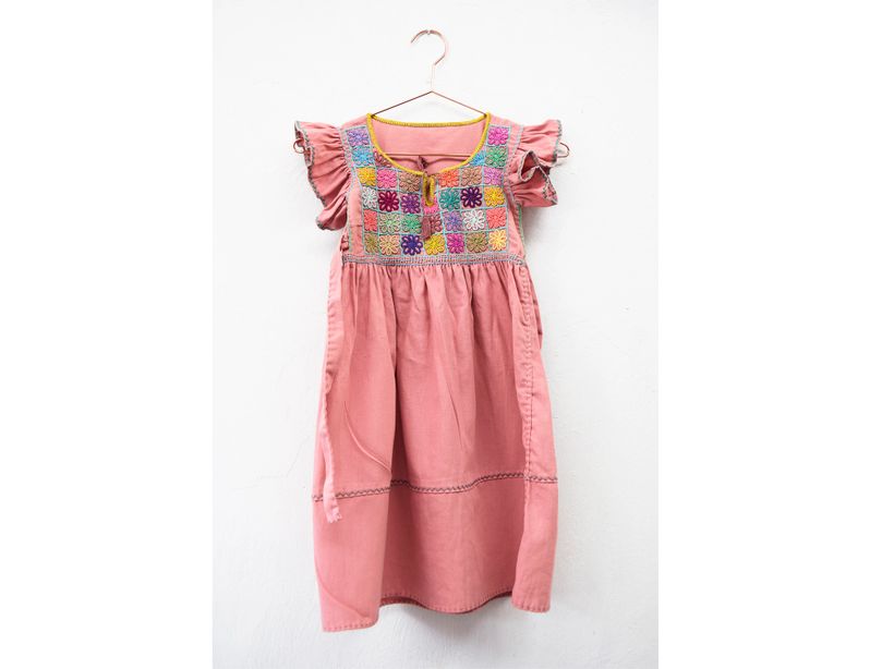 Vestido niña -Bordado Rococo -Manta palo de rosa - Talla 4,5,6 años