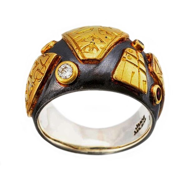 Time Traveler Oxidized Domed Ruby & Diamond Ring