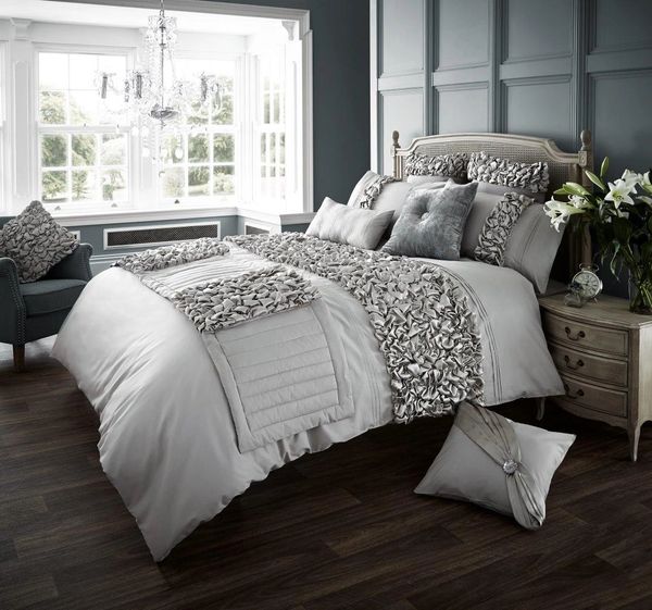 Silver Ruffle Cotton Blend Duvet Cover Uk Discount Home Textiles