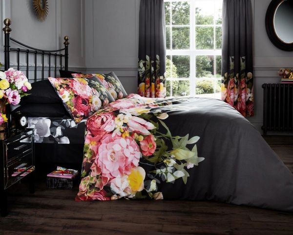 Floral Black Pink Cotton Blend Duvet Cover Uk Discount Home