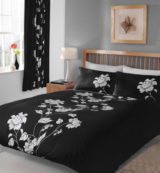 Black White Floral Cotton Blend Duvet Cover Uk Discount Home