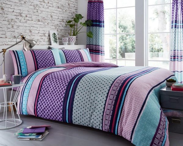 Stripe Purple Cotton Blend Duvet Cover Uk Discount Home Textiles