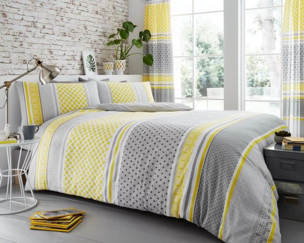 Stripe Mustard Cotton Blend Duvet Cover Uk Discount Home