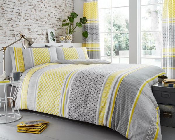 Stripe Mustard Cotton Blend Duvet Cover Uk Discount Home