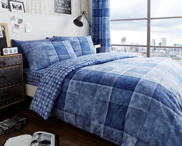 Blue Check Cotton Blend Duvet Cover Uk Discount Home Textiles