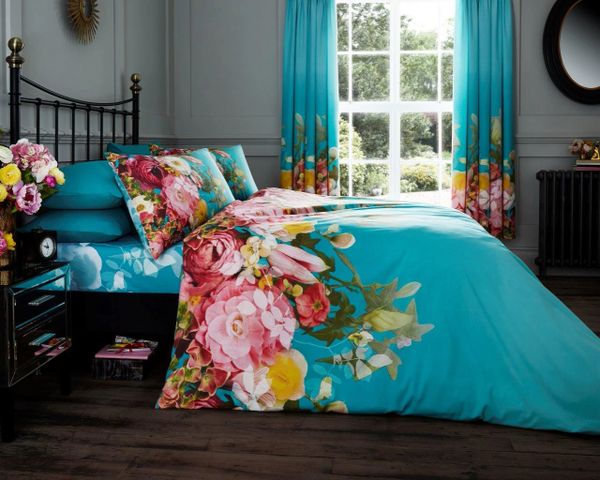 Floral Turquoise Cotton Blend Duvet Cover Uk Discount Home