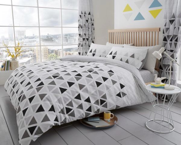 Geo Triangle Grey Cotton Blend Duvet Cover Uk Discount Home