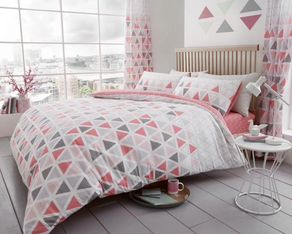 Geo Triangle Pink Cotton Blend Duvet Cover Uk Discount Home