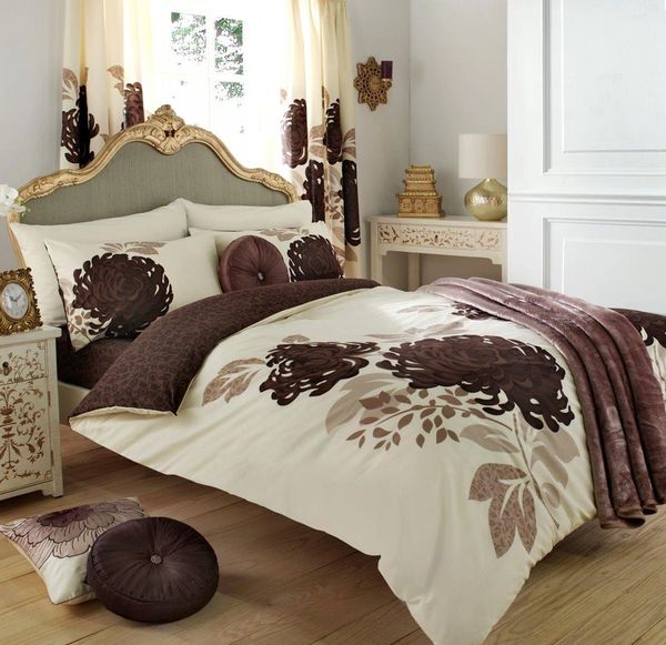 Cream Brown Floral Cotton Blend Duvet Cover Uk Discount Home