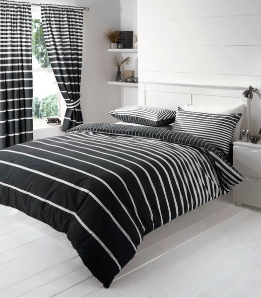 Black White Striped Cotton Blend Duvet Cover Uk Discount Home