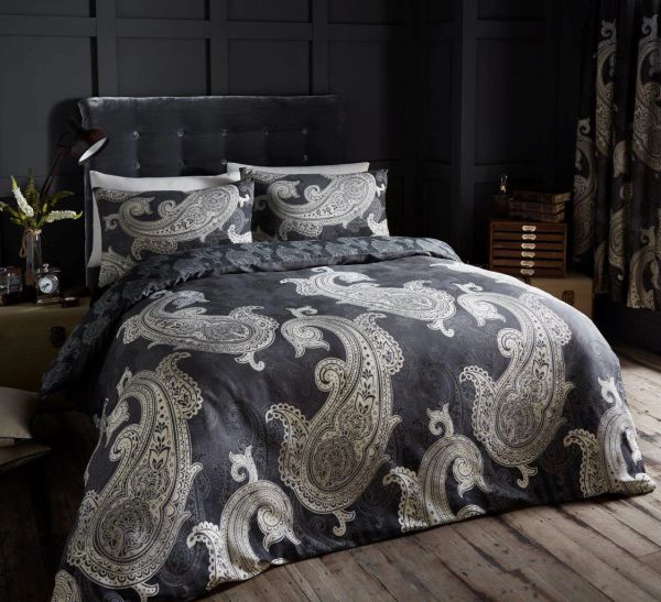 Paisley Pattern Grey Cotton Blend Duvet Cover Uk Discount Home