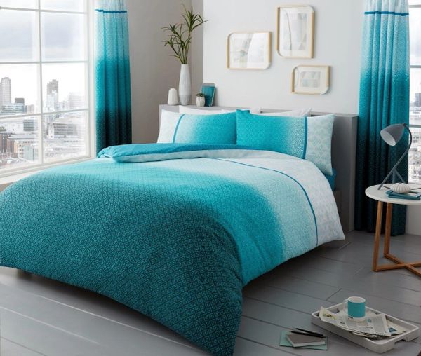 Teal Ombre Cotton Blend Duvet Cover Uk Discount Home Textiles