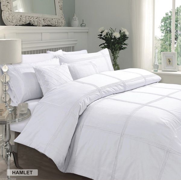 White Pintuck Style Cotton Blend Duvet Cover Uk Discount Home
