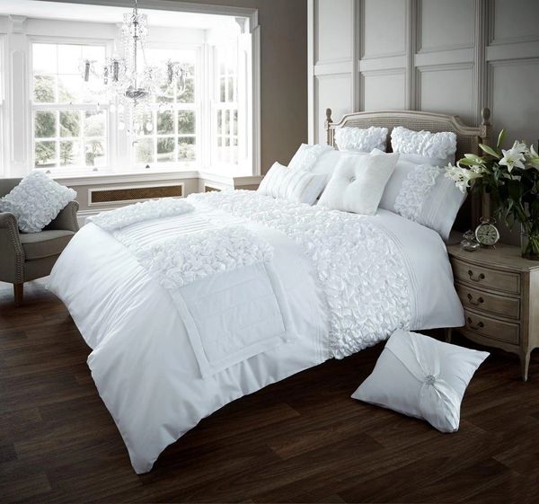 White Ruffle Cotton Blend Duvet Cover Uk Discount Home Textiles