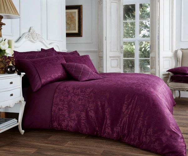 Purple Jacquard Cotton Blend Duvet Cover Uk Discount Home