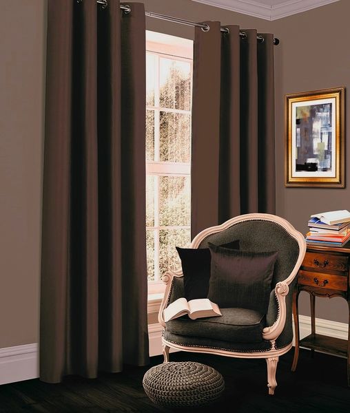 Blackout Eyelet Curtains Chocolate Discount Home Textiles