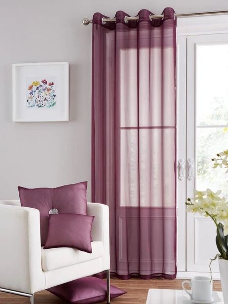 Swiss Voile Panel Ring Top Aubergine Discount Home Textiles