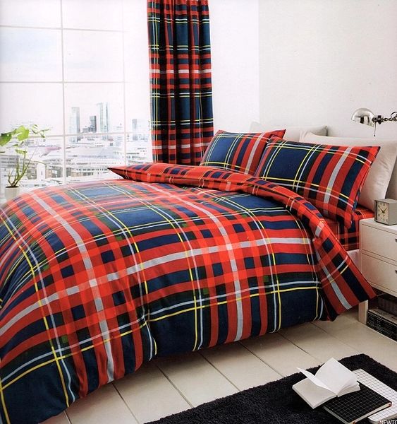 Tartan Navy Red Cotton Blend Duvet Cover Uk Discount Home