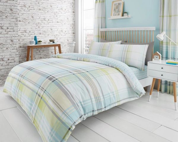 Check Green Cotton Blend Duvet Cover Uk Discount Home Textiles