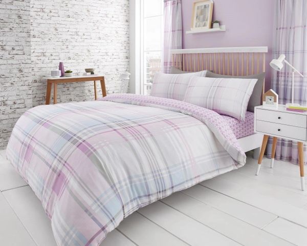 Check Purple Cotton Blend Duvet Cover Uk Discount Home Textiles