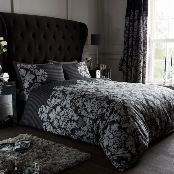 Black Damask Pattern Cotton Blend Duvet Cover Uk Discount Home