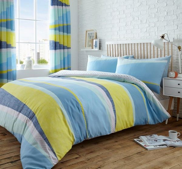 Blue Yellow Striped Cotton Blend Duvet Cover Uk Discount Home Textiles Beds Bedding Curtains More