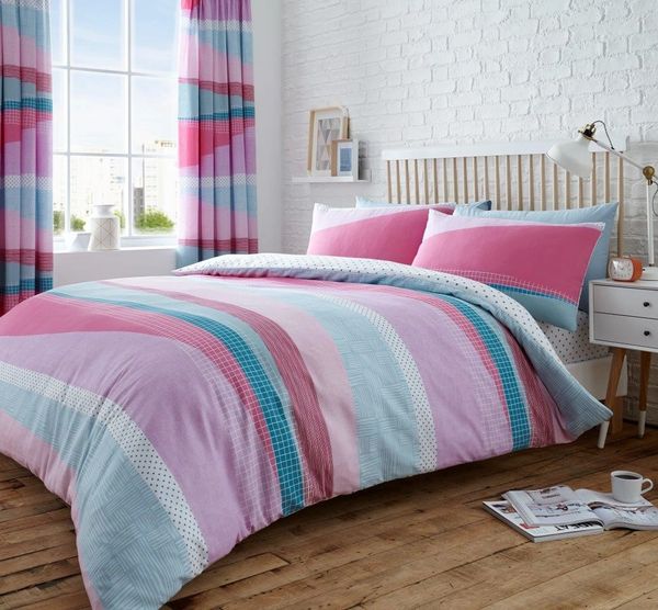 Pink Striped Cotton Blend Duvet Cover Uk Discount Home Textiles