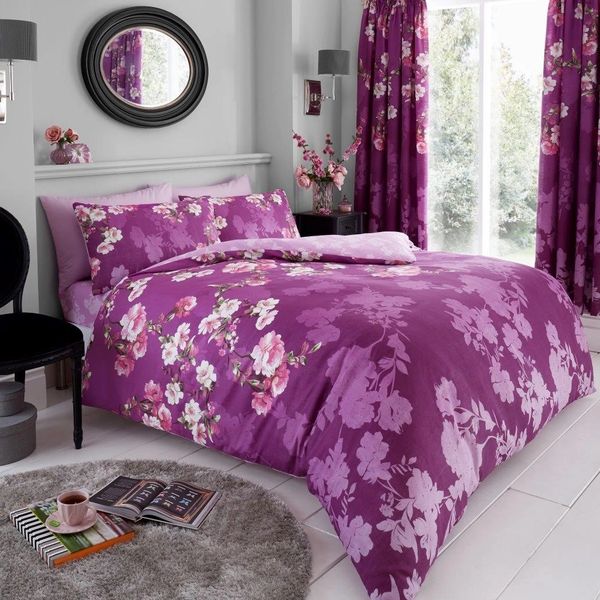 Purple Floral Cotton Blend Duvet Cover Uk Discount Home Textiles