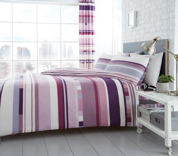 Striped Purple Cotton Blend Duvet Cover Uk Discount Home