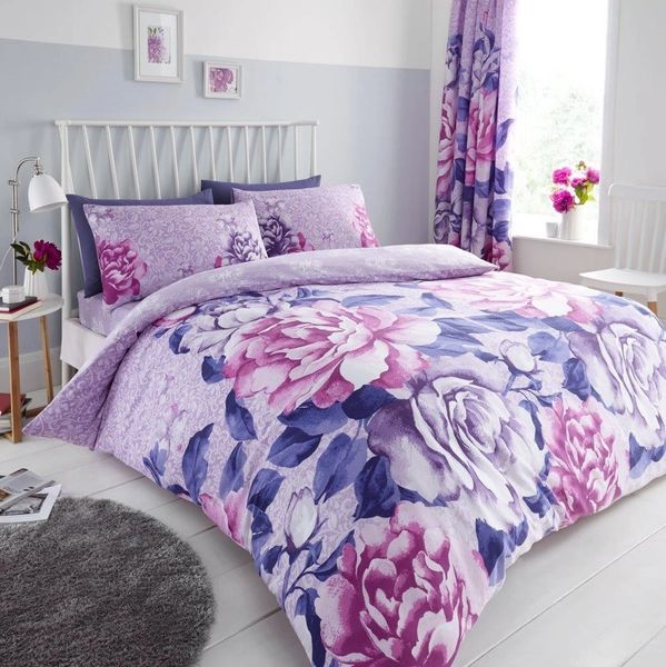 Purple Floral Cotton Blend Duvet Cover Uk Discount Home Textiles