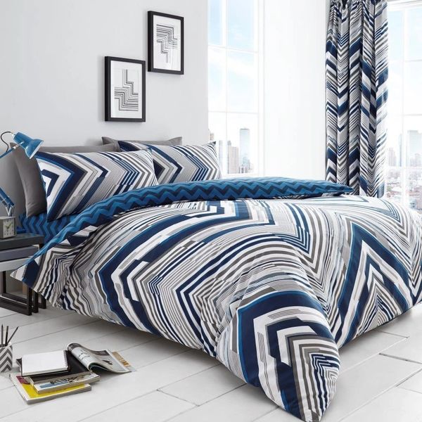 Blue Zig Zag Cotton Blend Duvet Cover Uk Discount Home Textiles