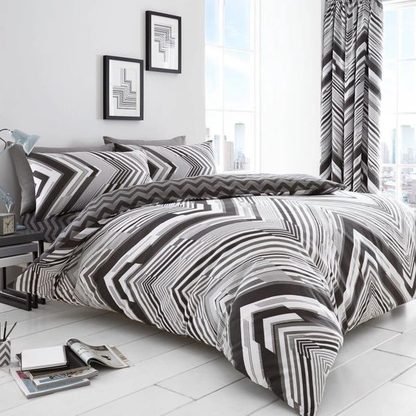 Grey Zig Zag Cotton Blend Duvet Cover Uk Discount Home Textiles