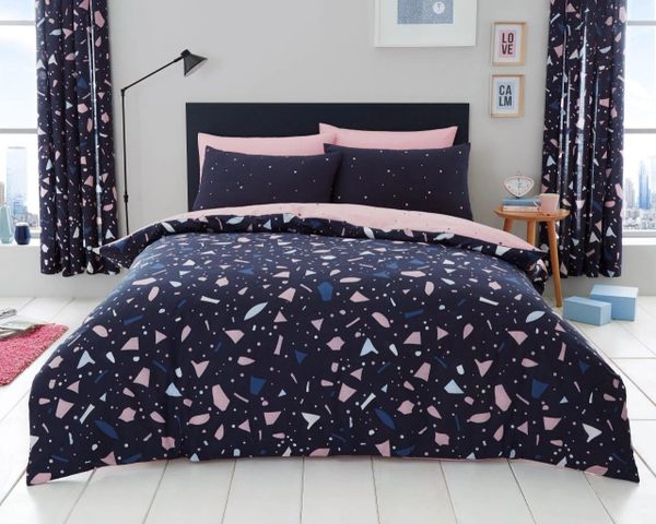 Terrazzo Navy Cotton Blend Duvet Cover Uk Discount Home Textiles