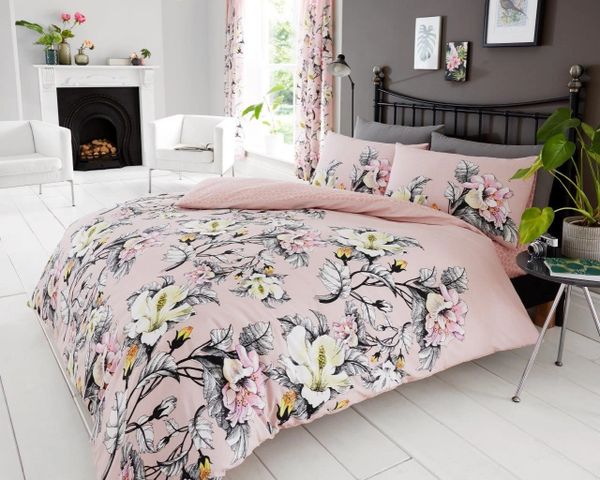 Pink Floral Cotton Blend Duvet Cover Uk Discount Home Textiles